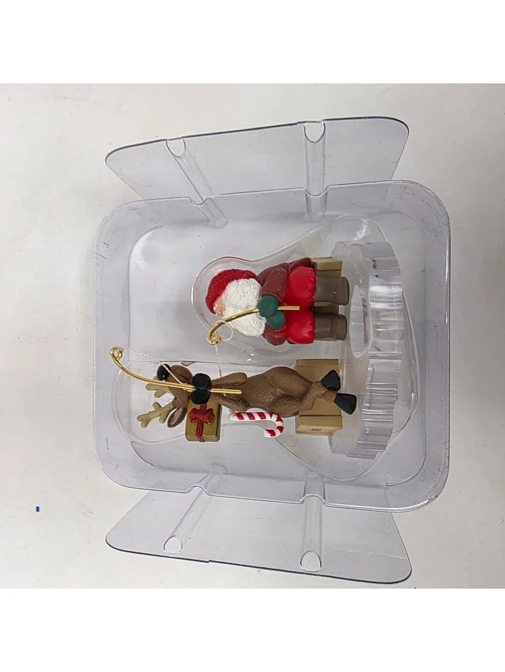 1995 Hallmark Fishing for Fun Santa Reindeer Clip-On Ornament With Box